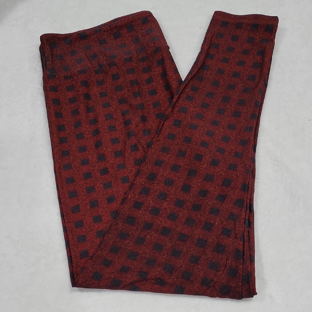 Lularoe Red and Black Checkered Print Leggings size TC2